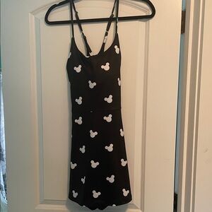 Black Slip Dress with White Mickey Head Print